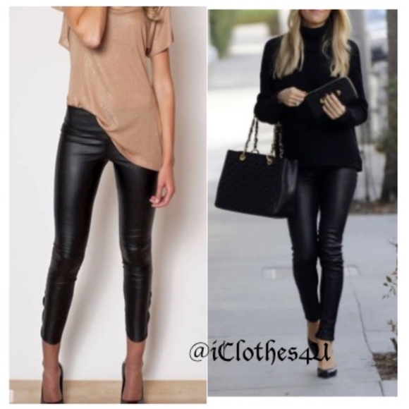 Just In Black Vegan Leather Leggings - Picture 2 of 5